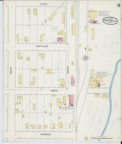 Sanborn Fire Insurance Map from Greenville, Montcalm County, Michigan (1892), Sheet #0006 - Complete Map Set gallery image, historic Sanborn map, vintage wall art, Michigan Michigan