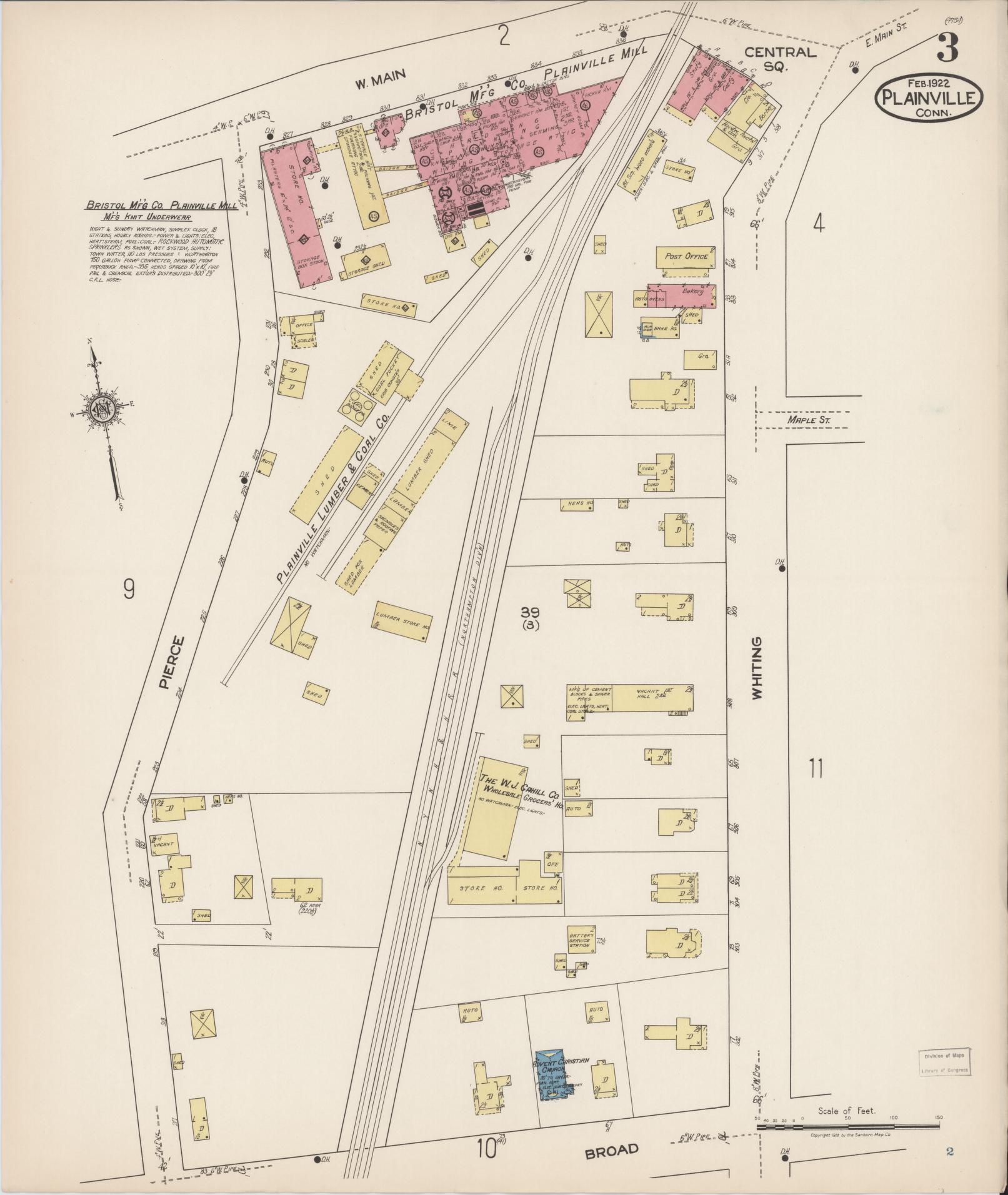 Sanborn Fire Insurance Map from Plainville, Hartford County, Connecticut (1922), Sheet #0003 - Historic Sanborn Fire Insurance Map Print, vintage old map wall art, antique decor, genealogy gift, Connecticut Connecticut map