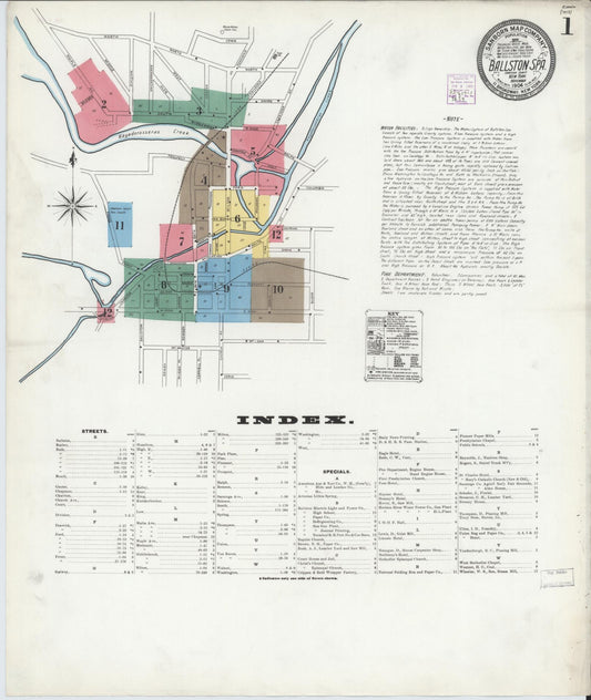 Sanborn Fire Insurance Map from Ballston Spa, Saratoga County, New York (1904), Sheet #0001 - Historic Sanborn Fire Insurance Map Print, vintage old map wall art, antique decor, genealogy gift, New York New York map