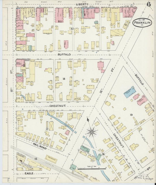 Sanborn Fire Insurance Map from Franklin, Venango County, Pennsylvania (1891), Sheet #0006 - Historic Sanborn Fire Insurance Map Print, vintage old map wall art, antique decor, genealogy gift, Pennsylvania Pennsylvania map