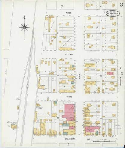 Sanborn Fire Insurance Map from Hennessey, Kingfisher County, Oklahoma (1901), Sheet #0003 - Complete Map Set gallery image, historic Sanborn map, vintage wall art, Oklahoma Oklahoma