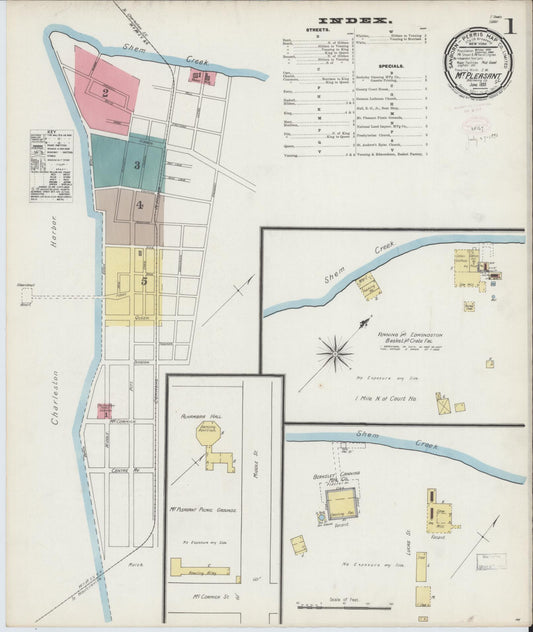 Sanborn Fire Insurance Map from Mount Pleasant, Charleston County, South Carolina (1893), Sheet #0001 - Complete Map Set gallery image, historic Sanborn map, vintage wall art, South Carolina South Carolina