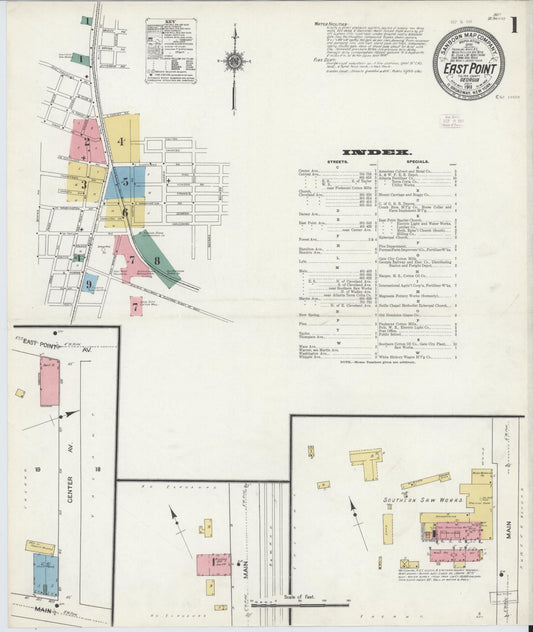 Sanborn Fire Insurance Map from East Point, Fulton County, Georgia (1911), Sheet #0001 - Complete Map Set gallery image, historic Sanborn map, vintage wall art, Georgia Georgia