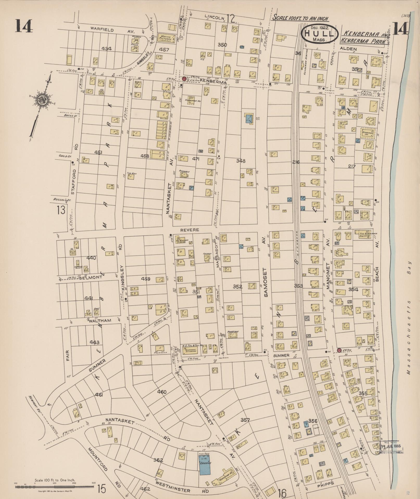 Sanborn Fire Insurance Map from Hull, Plymouth County, Massachusetts (1922), Sheet #0014 - Historic Sanborn Fire Insurance Map Print, vintage old map wall art, antique decor, genealogy gift, Massachusetts Massachusetts map