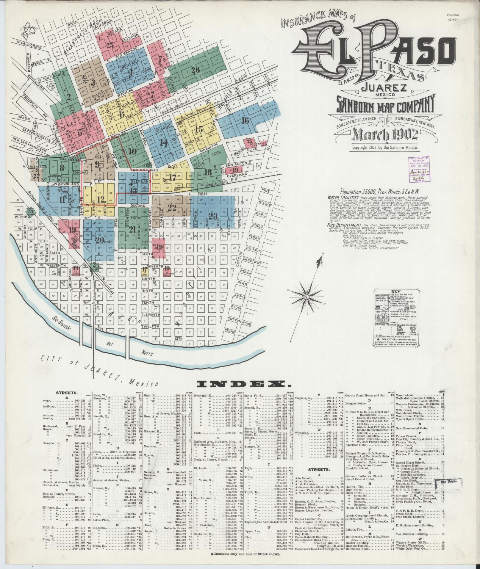 Sanborn Fire Insurance Map from El Paso, El Paso County, Texas (1902), Sheet #0001 - Complete Map Set gallery image, historic Sanborn map, vintage wall art, Texas Texas