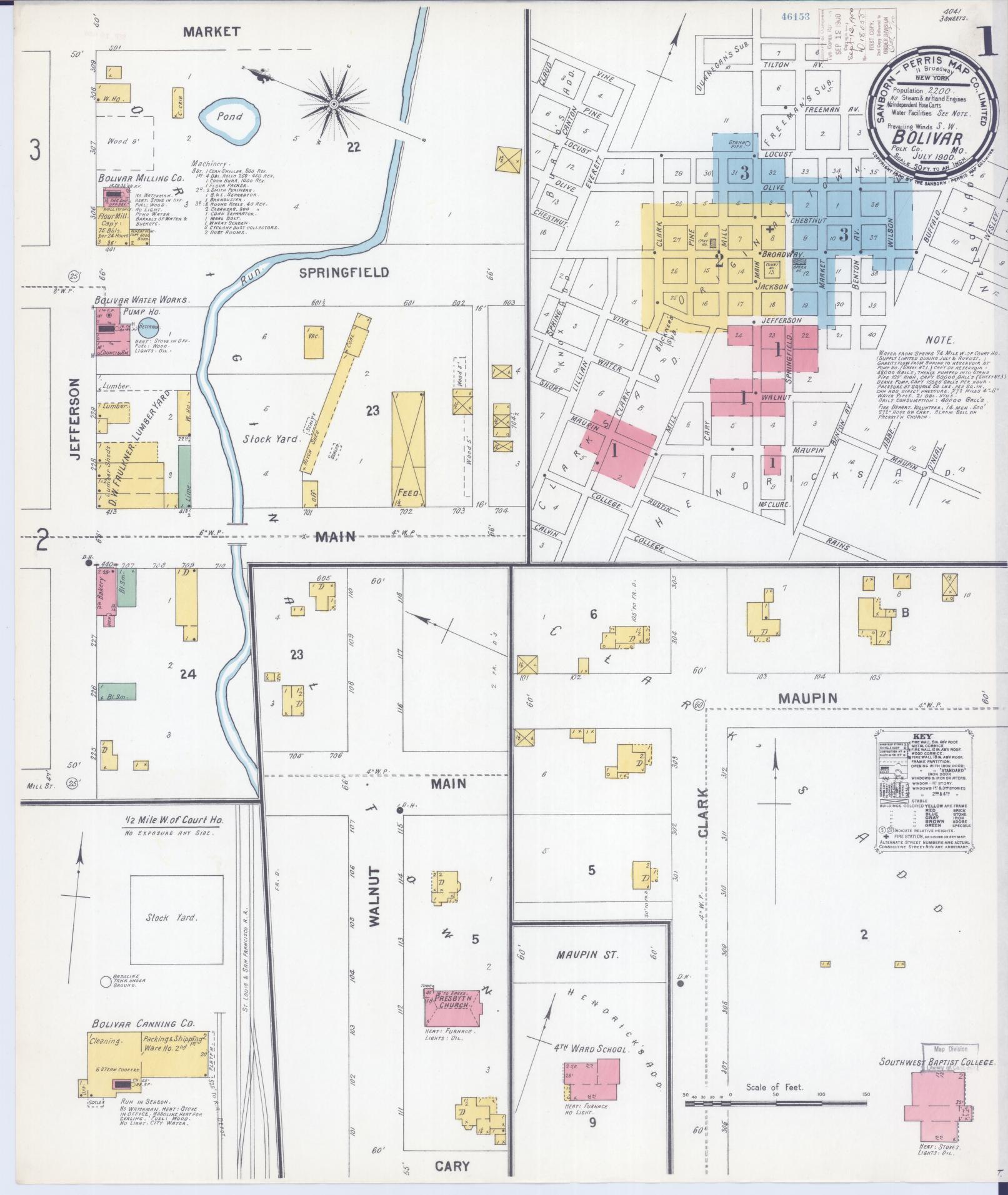 Sanborn Fire Insurance Map from Bolivar, Polk County, Missouri. (1900) – Historic Sanborn Fire Insurance Map Print