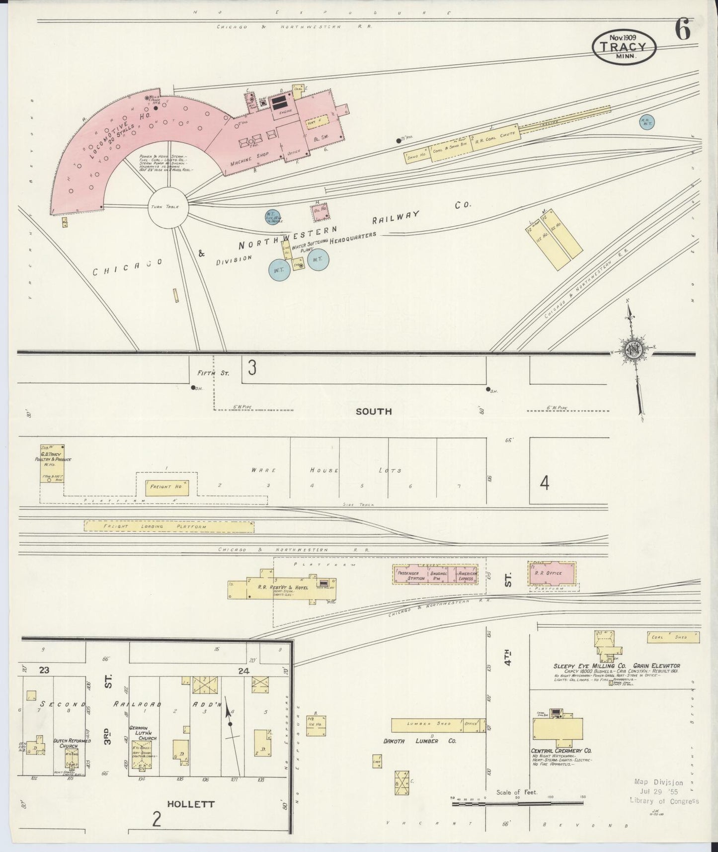 Sanborn Fire Insurance Map from Tracy, Lyon County, Minnesota (1909), Sheet #0006 - Historic Sanborn Fire Insurance Map Print, vintage old map wall art, antique decor, genealogy gift, Minnesota Minnesota map