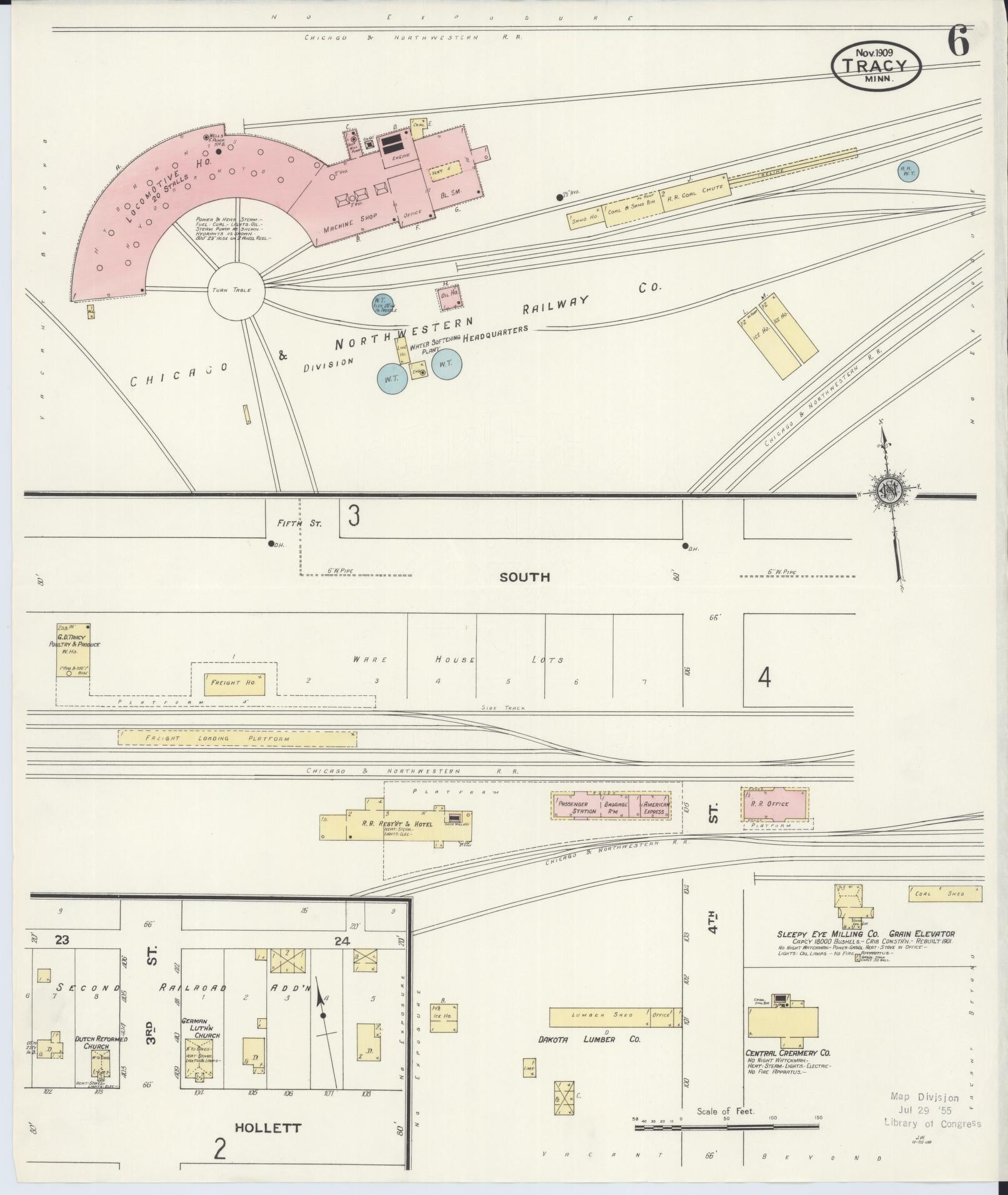 Sanborn Fire Insurance Map from Tracy, Lyon County, Minnesota (1909), Sheet #0006 - Historic Sanborn Fire Insurance Map Print, vintage old map wall art, antique decor, genealogy gift, Minnesota Minnesota map