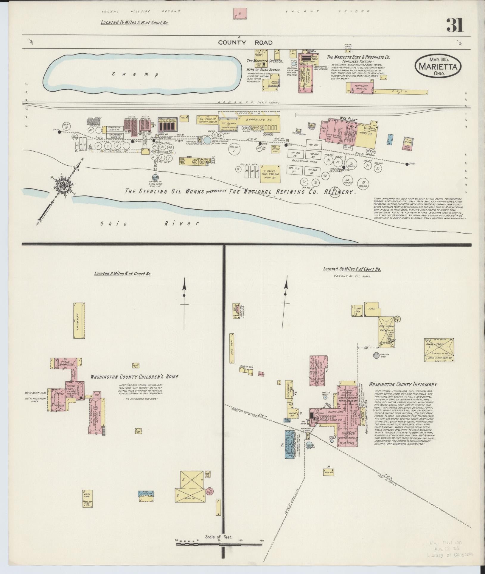 Sanborn Fire Insurance Map from Marietta, Washington County, Ohio (1915), Sheet #0031 - Historic Sanborn Fire Insurance Map Print, vintage old map wall art, antique decor, genealogy gift, Ohio Ohio map