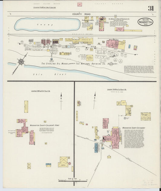 Sanborn Fire Insurance Map from Marietta, Washington County, Ohio (1915), Sheet #0031 - Historic Sanborn Fire Insurance Map Print, vintage old map wall art, antique decor, genealogy gift, Ohio Ohio map