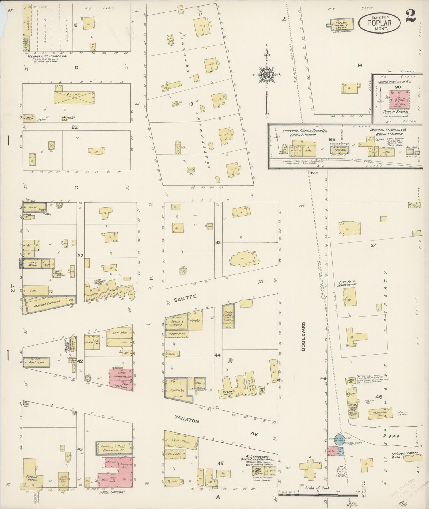 Sanborn Fire Insurance Map from Poplar, Roosevelt County, Montana (1914), Sheet #0002 - Historic Sanborn Fire Insurance Map Print, vintage old map wall art, antique decor, genealogy gift, Montana Montana map