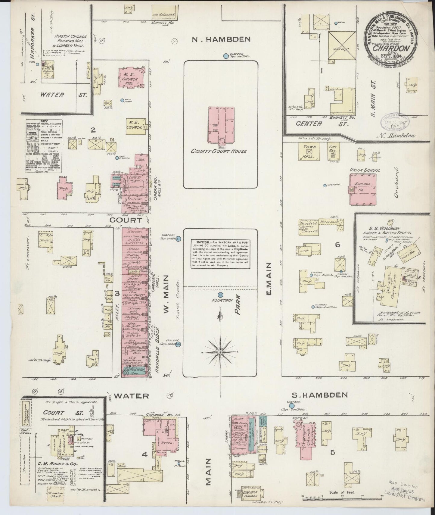 Sanborn Fire Insurance Map from Chardon, Geauga County, Ohio (1884), Sheet #0001 - Historic Sanborn Fire Insurance Map Print, vintage old map wall art, antique decor, genealogy gift, Ohio Ohio map