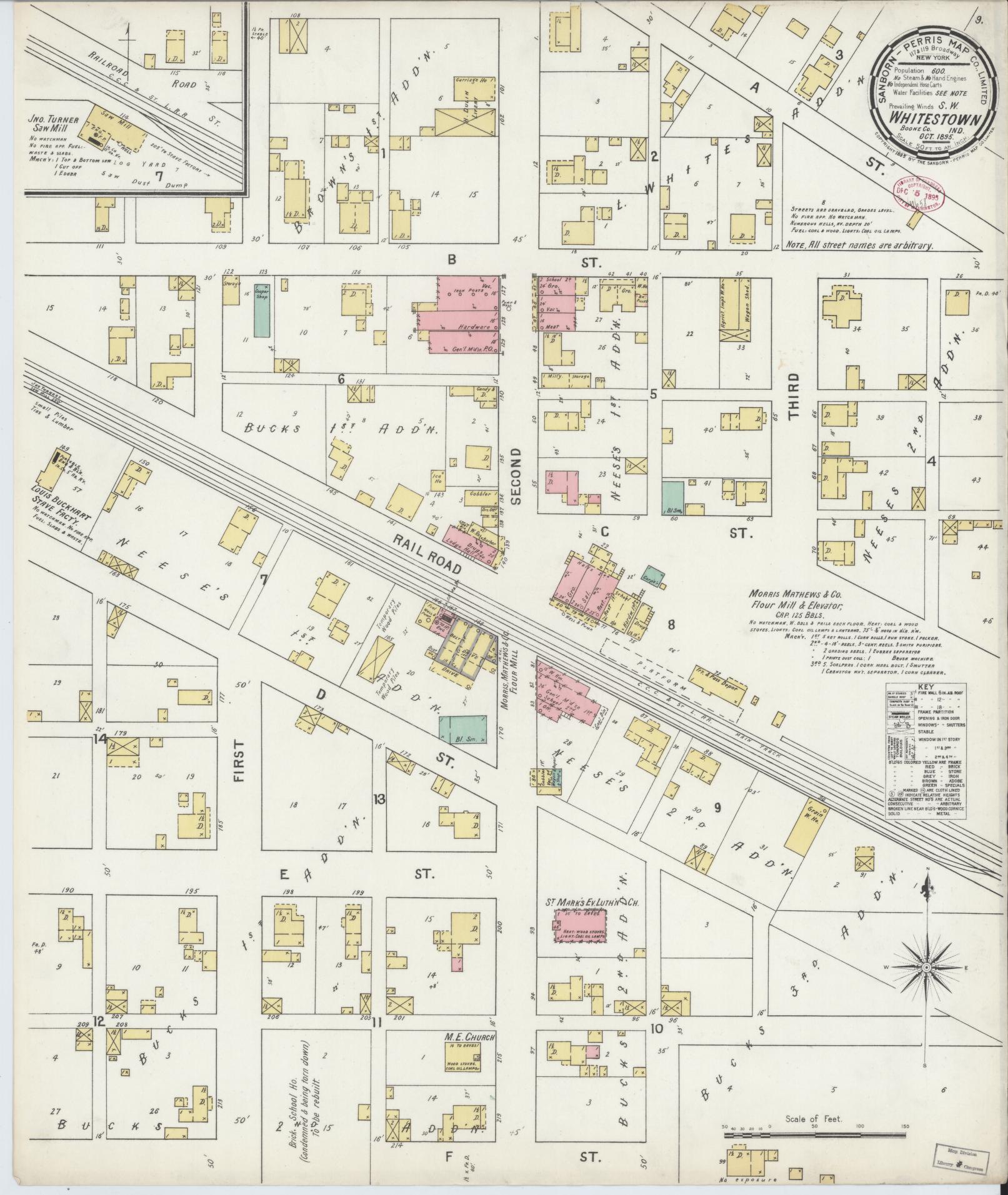 Sanborn Fire Insurance Map from Whitestown, Boone County, Indiana. (1895) – Historic Sanborn Fire Insurance Map Print