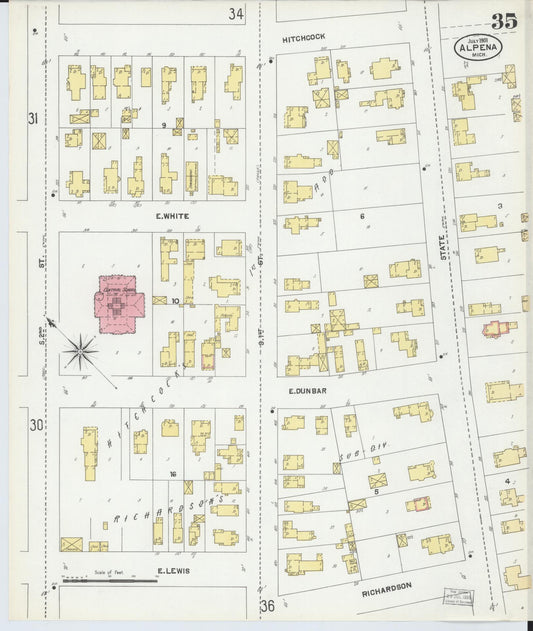Sanborn Fire Insurance Map from Alpena, Alpena County, Michigan (1901), Sheet #0035 - Historic Sanborn Fire Insurance Map Print, vintage old map wall art, antique decor, genealogy gift, Michigan Michigan map