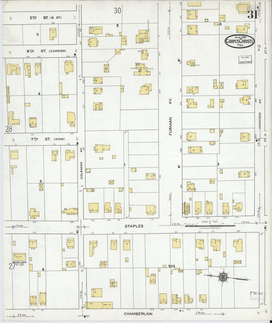 Sanborn Fire Insurance Map from Corpus Christi, Nueces County, Texas (1919), Sheet #0031 - Historic Sanborn Fire Insurance Map Print, vintage old map wall art, antique decor, genealogy gift, Texas Texas map