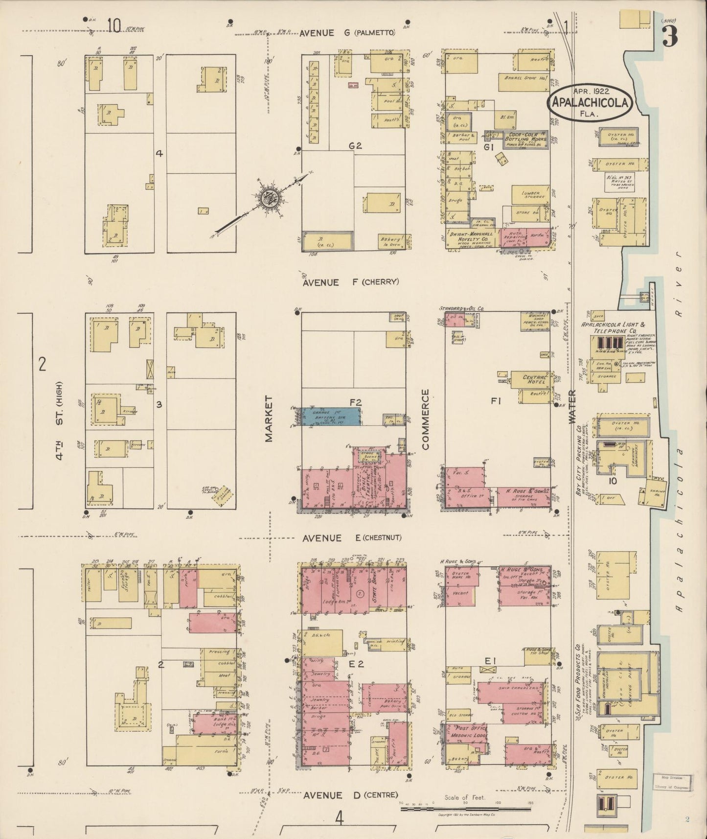 Sanborn Fire Insurance Map from Apalachicola, Franklin County, Florida (1922), Sheet #0003 - Historic Sanborn Fire Insurance Map Print, vintage old map wall art, antique decor, genealogy gift, Florida Florida map
