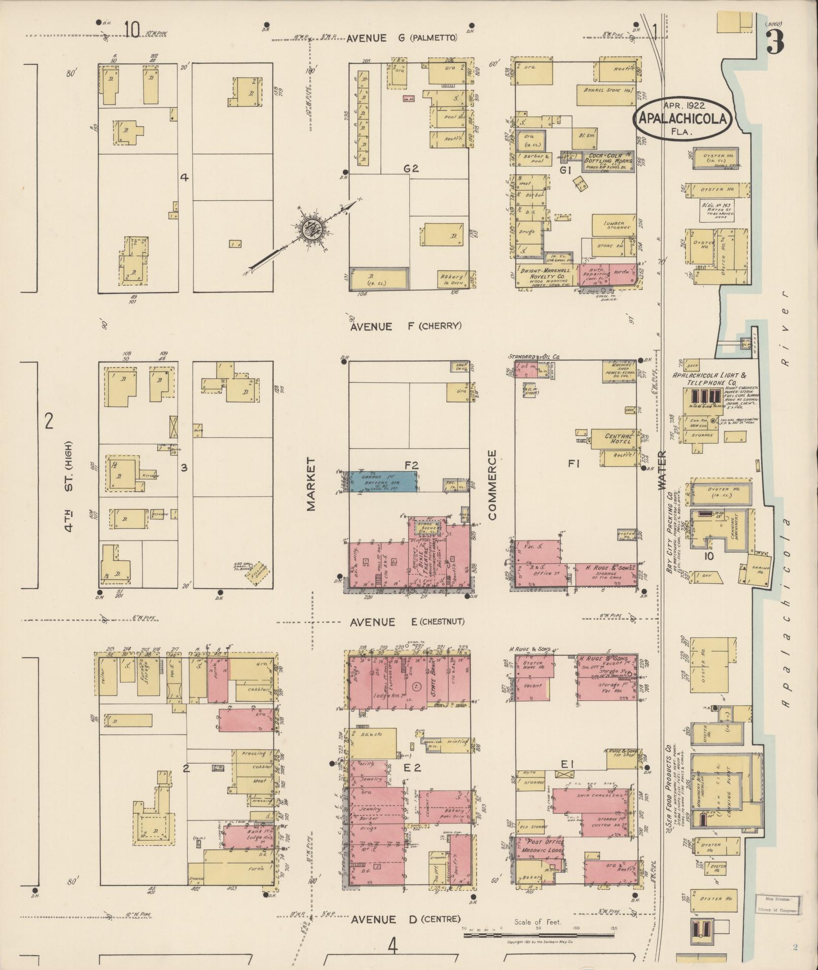 Sanborn Fire Insurance Map from Apalachicola, Franklin County, Florida (1922), Sheet #0003 - Historic Sanborn Fire Insurance Map Print, vintage old map wall art, antique decor, genealogy gift, Florida Florida map