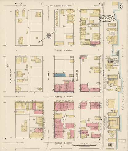 Sanborn Fire Insurance Map from Apalachicola, Franklin County, Florida (1922), Sheet #0003 - Historic Sanborn Fire Insurance Map Print, vintage old map wall art, antique decor, genealogy gift, Florida Florida map