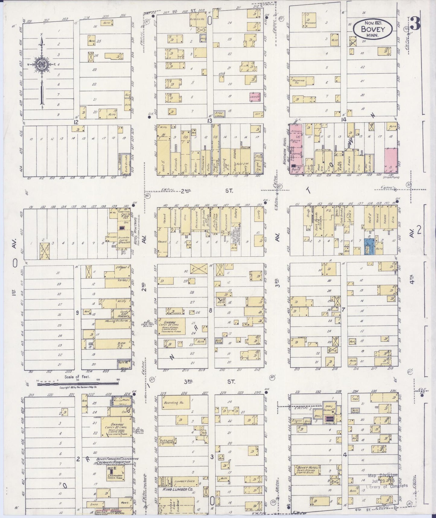 Sanborn Fire Insurance Map from Bovey, Itasca County, Minnesota (1921), Sheet #0003 - Historic Sanborn Fire Insurance Map Print, vintage old map wall art, antique decor, genealogy gift, Minnesota Minnesota map