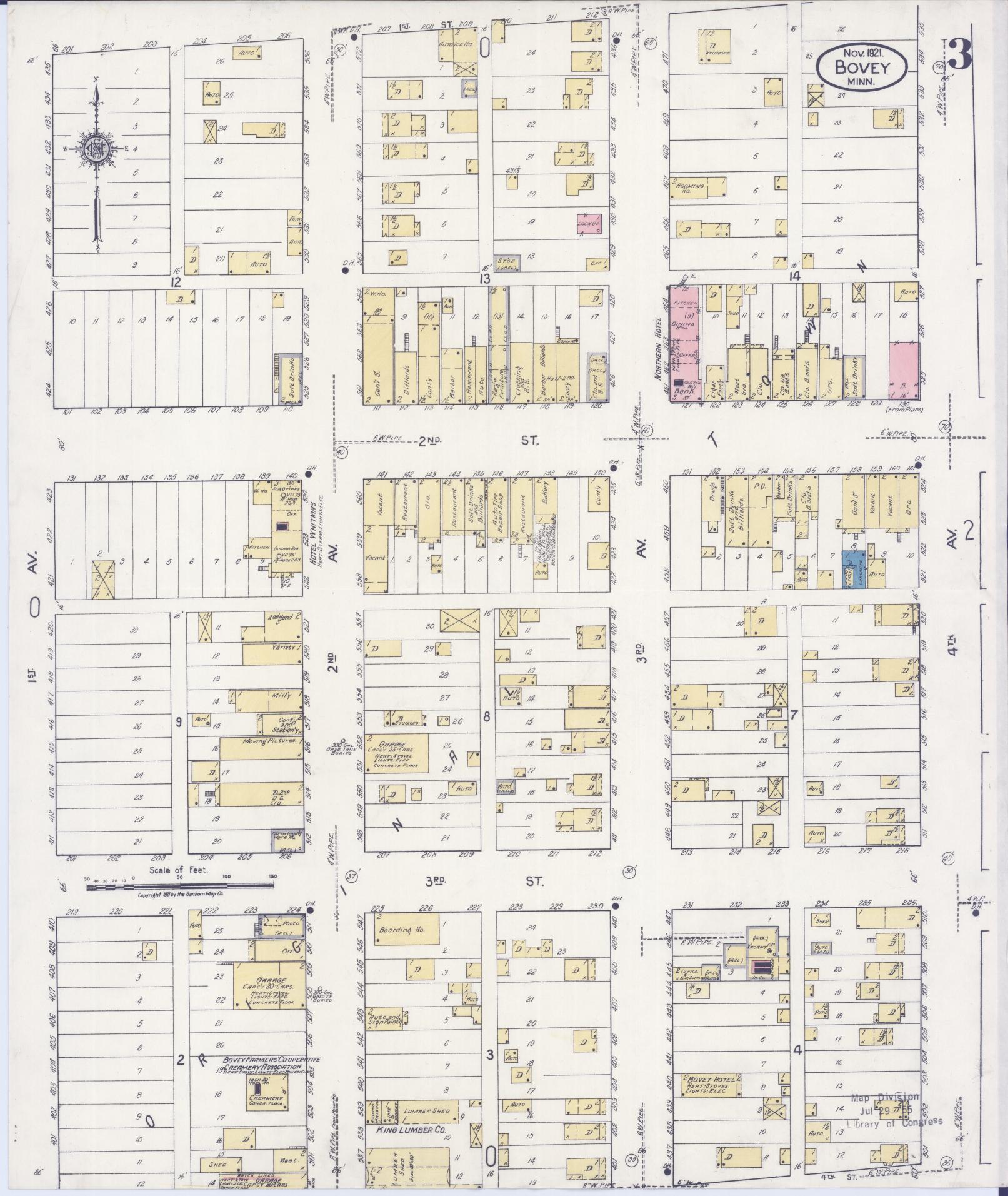 Sanborn Fire Insurance Map from Bovey, Itasca County, Minnesota (1921), Sheet #0003 - Historic Sanborn Fire Insurance Map Print, vintage old map wall art, antique decor, genealogy gift, Minnesota Minnesota map