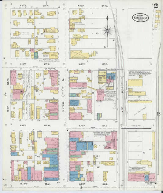 Sanborn Fire Insurance Map from Faribault, Rice County, Minnesota (1905), Sheet #0002 - Historic Sanborn Fire Insurance Map Print, vintage old map wall art, antique decor, genealogy gift, Minnesota Minnesota map