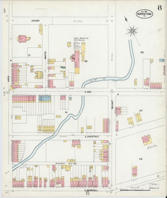 Sanborn Fire Insurance Map from Norristown, Montgomery County, Pennsylvania (1902), Sheet #0008 - Historic Sanborn Fire Insurance Map Print, vintage old map wall art, antique decor, genealogy gift, Pennsylvania Pennsylvania map