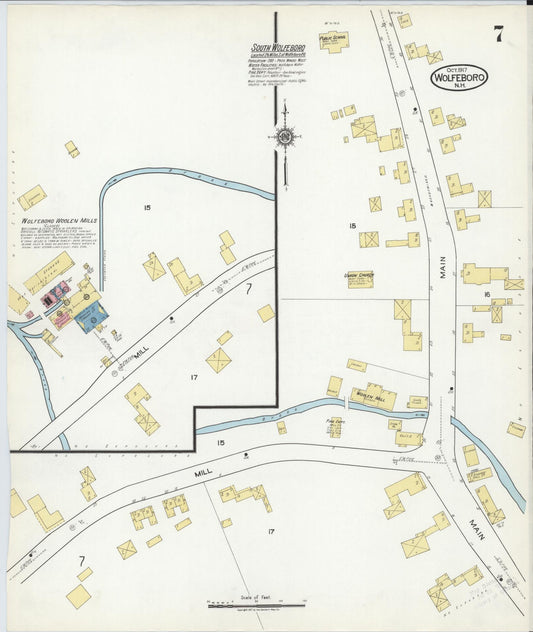 Sanborn Fire Insurance Map from Wolfeboro, Carroll County, New Hampshire (1917), Sheet #0007 - Historic Sanborn Fire Insurance Map Print, vintage old map wall art, antique decor, genealogy gift, New Hampshire New Hampshire map