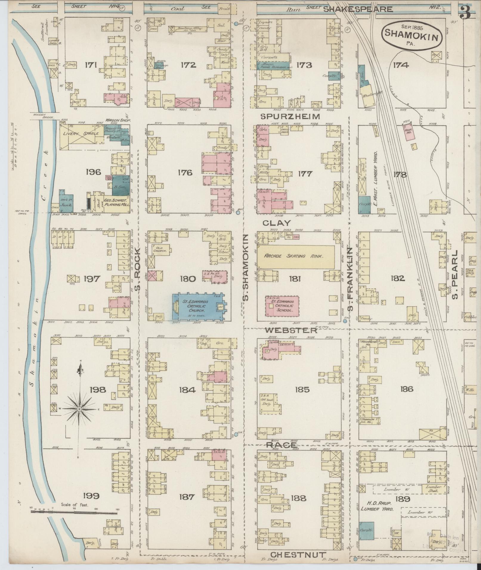 Sanborn Fire Insurance Map from Shamokin, Northumberland County, Pennsylvania (1885), Sheet #0003 - Complete Map Set gallery image, historic Sanborn map, vintage wall art, Pennsylvania Pennsylvania