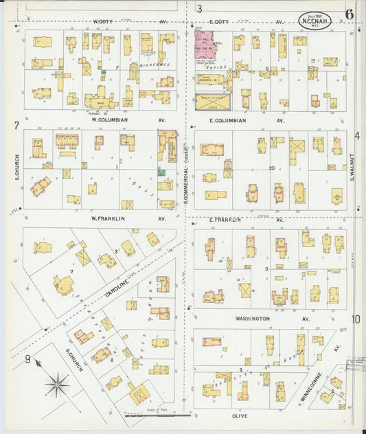 Sanborn Fire Insurance Map from Neenah, Winnebago County, Wisconsin (1900), Sheet #0006 - Historic Sanborn Fire Insurance Map Print, vintage old map wall art, antique decor, genealogy gift, Wisconsin Wisconsin map