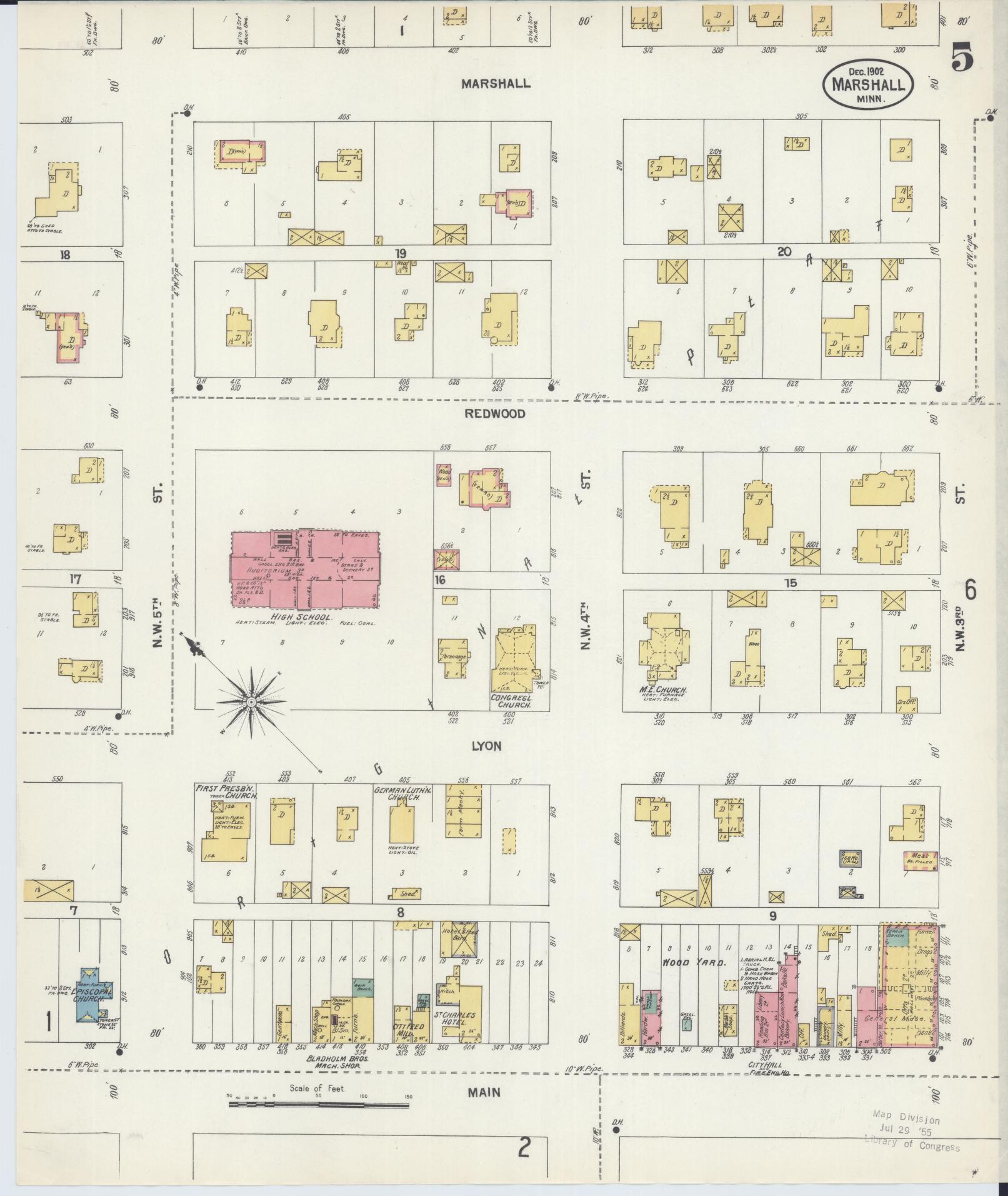 Sanborn Fire Insurance Map from Marshall, Lyon County, Minnesota (1902), Sheet #0005 - Complete Map Set gallery image, historic Sanborn map, vintage wall art, Minnesota Minnesota