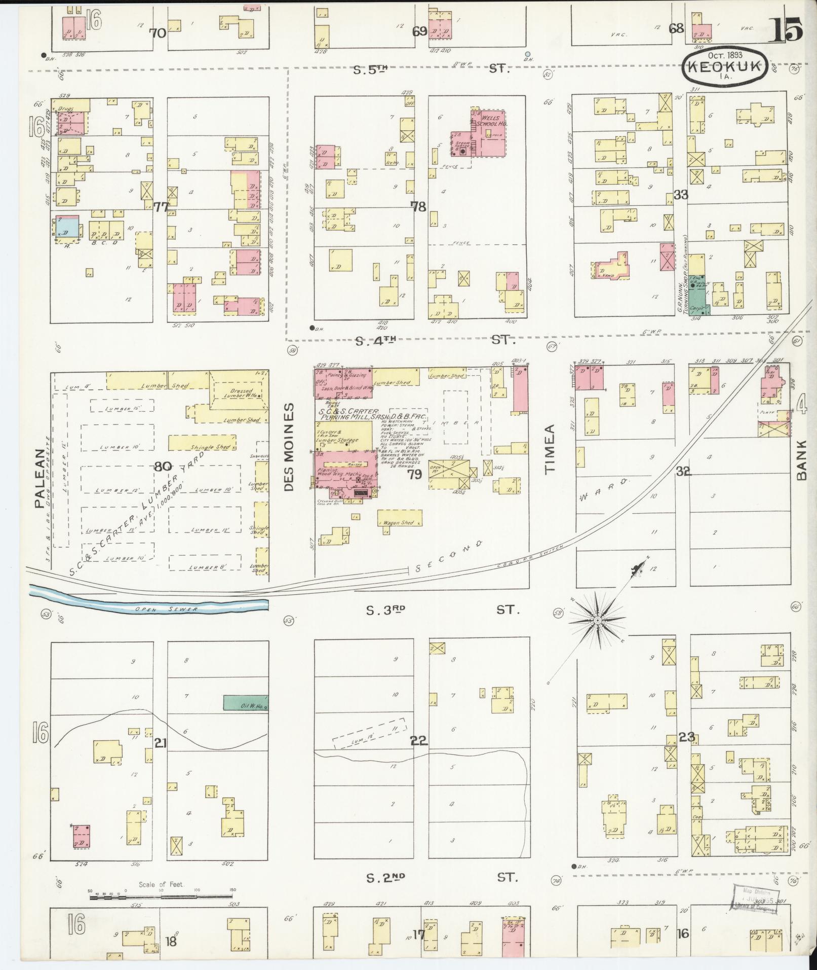 Sanborn Fire Insurance Map from Keokuk, Lee County, Iowa (1893), Sheet #0015 - Historic Sanborn Fire Insurance Map Print, vintage old map wall art