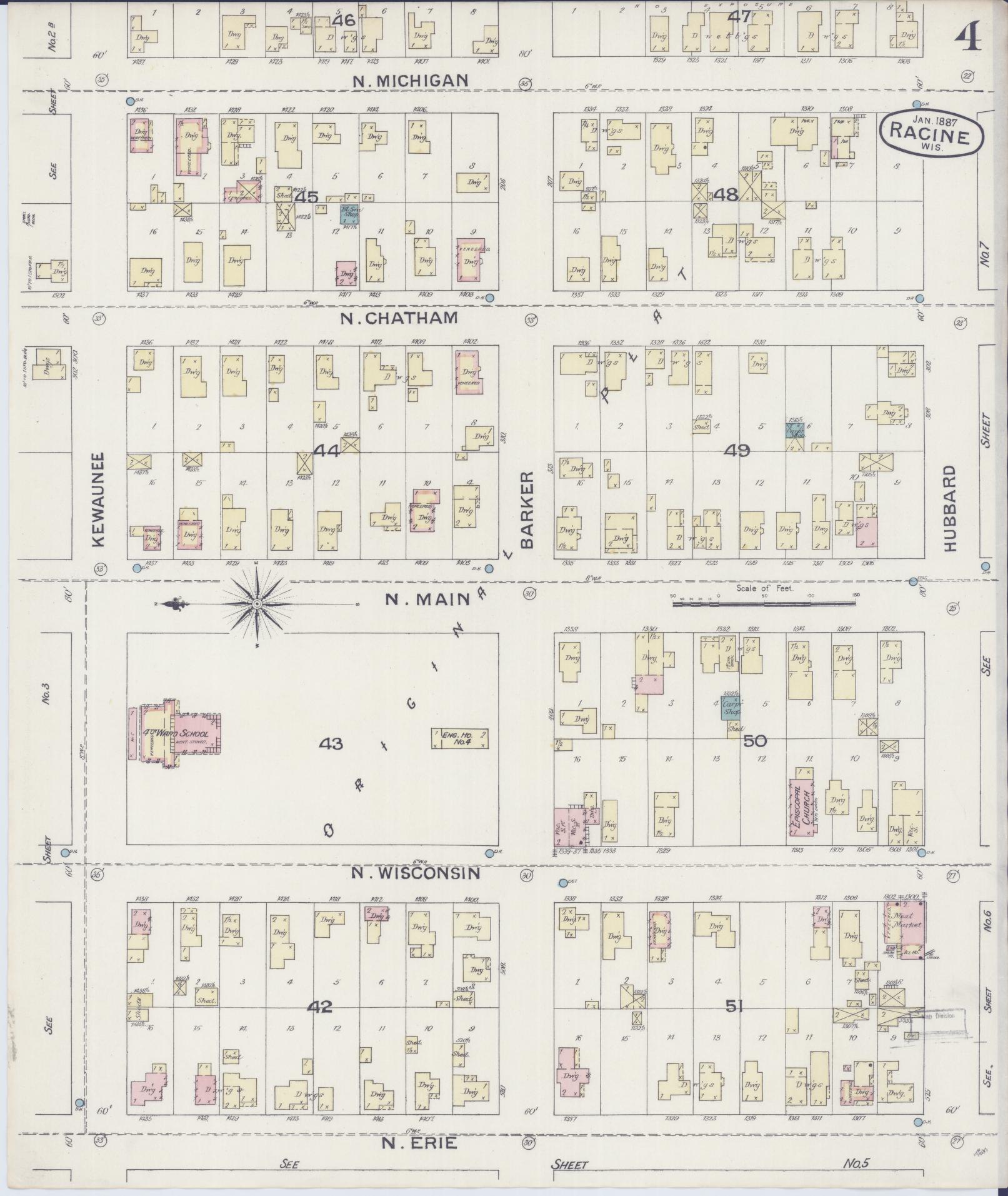 Sanborn Fire Insurance Map from Racine, Racine County, Wisconsin (1887), Sheet #0004 - Complete Map Set gallery image, historic Sanborn map, vintage wall art, Wisconsin Wisconsin