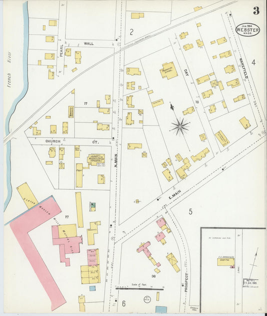 Sanborn Fire Insurance Map from Webster, Worcester County, Massachusetts (1904), Sheet #0003 - Historic Sanborn Fire Insurance Map Print, vintage old map wall art, antique decor, genealogy gift, Massachusetts Massachusetts map