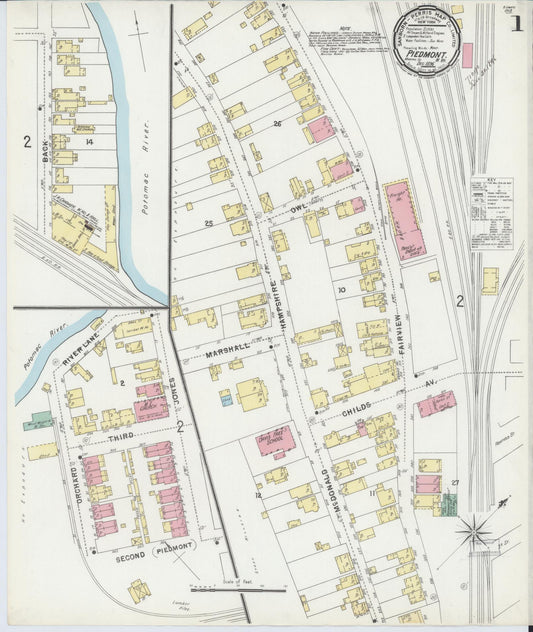 Sanborn Fire Insurance Map from Piedmont, Mineral County, West Virginia (1896), Sheet #0001 - Complete Map Set gallery image, historic Sanborn map, vintage wall art, West Virginia West Virginia