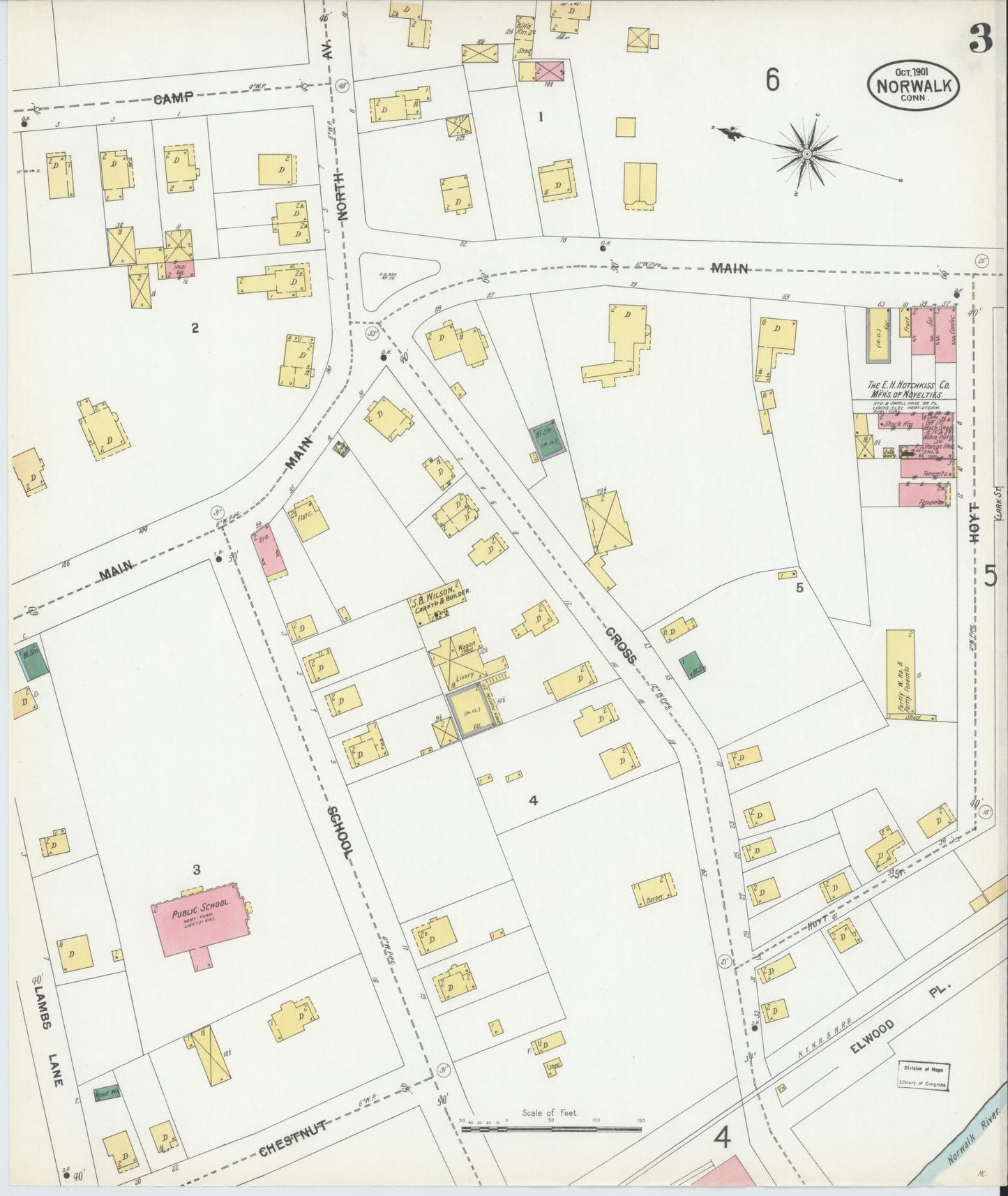 Sanborn Fire Insurance Map from Norwalk, Fairfield County, Connecticut (1901), Sheet #0003 - Complete Map Set gallery image, historic Sanborn map, vintage wall art, Connecticut Connecticut