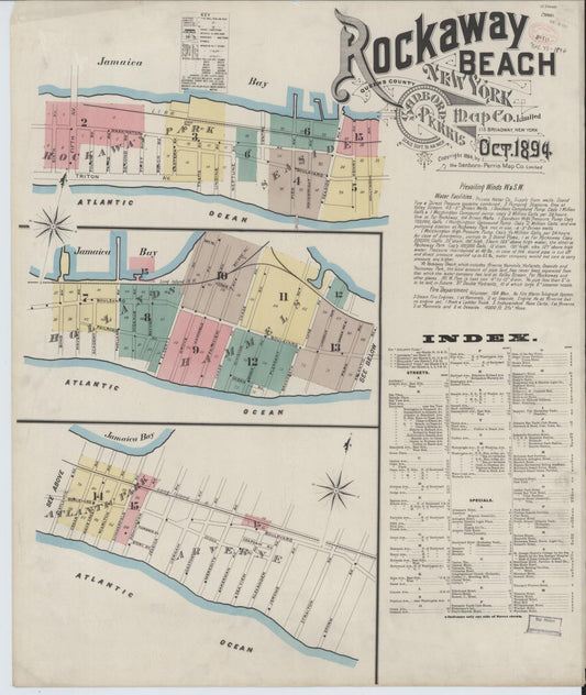 Sanborn Fire Insurance Map from Rockaway Beach, Queens County, New York (1894), Sheet #0001 - Historic Sanborn Fire Insurance Map Print, vintage old map wall art, antique decor, genealogy gift, New York New York map
