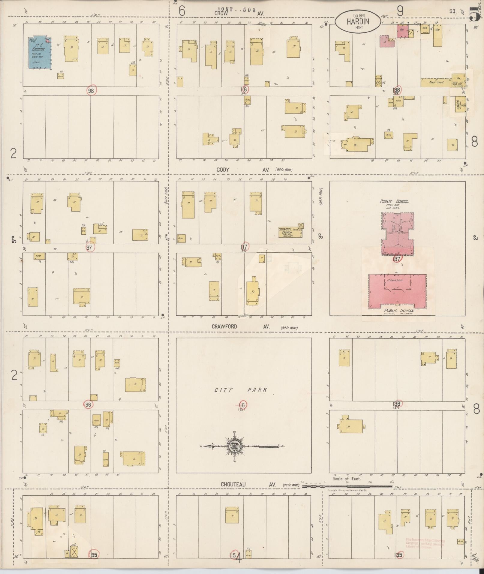 Sanborn Fire Insurance Map from Hardin, Big Horn County, Montana (1927), Sheet #0005 - Complete Map Set gallery image, historic Sanborn map, vintage wall art, Montana Montana