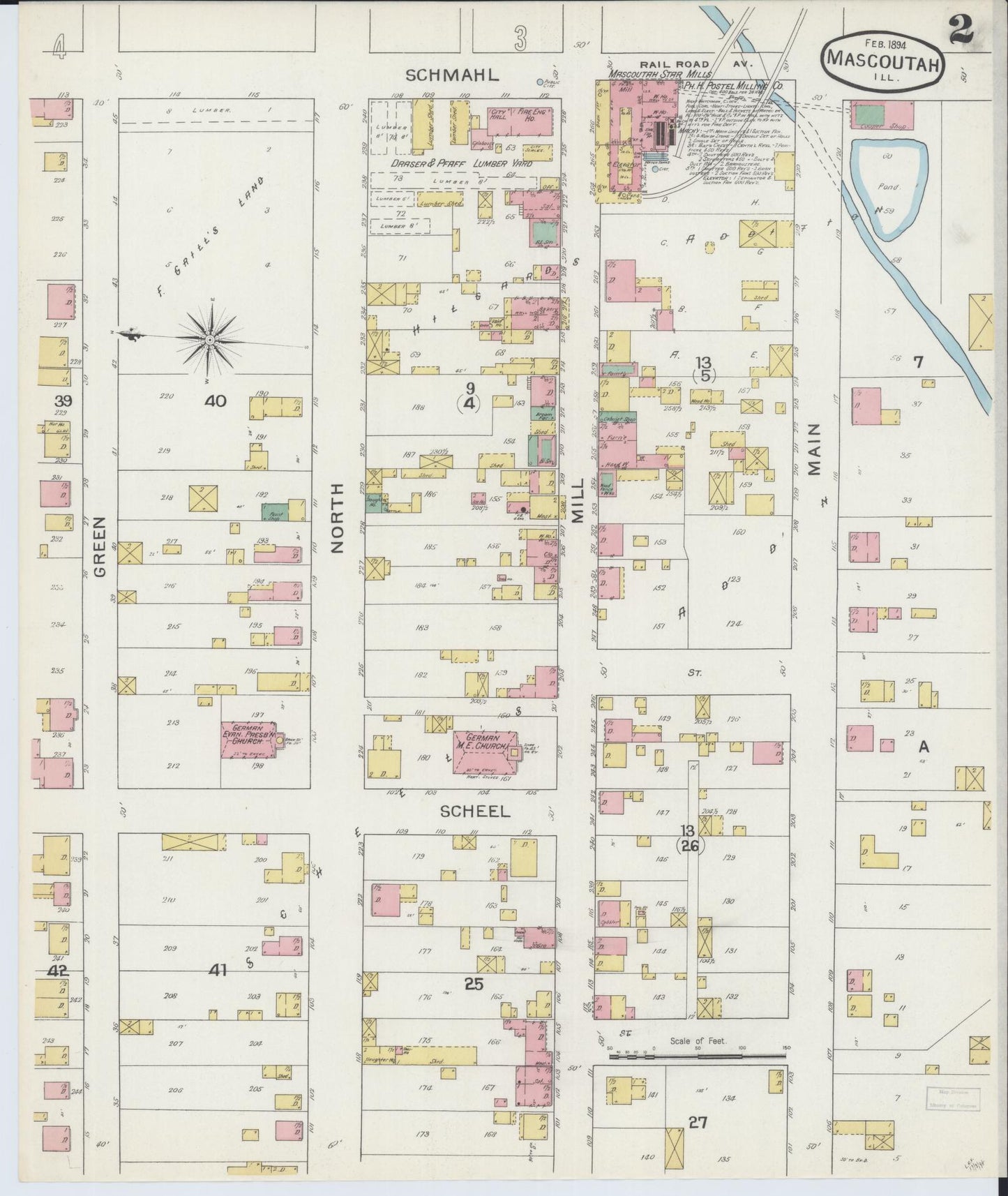 Sanborn Fire Insurance Map from Mascoutah, Saint Clair County, Illinois (1894), Sheet #0002 - Complete Map Set gallery image, historic Sanborn map, vintage wall art, Illinois Illinois