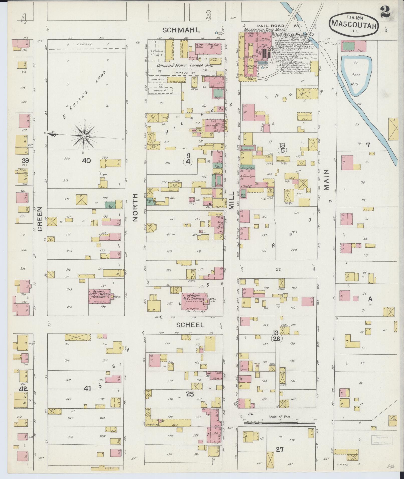Sanborn Fire Insurance Map from Mascoutah, Saint Clair County, Illinois (1894), Sheet #0002 - Complete Map Set gallery image, historic Sanborn map, vintage wall art, Illinois Illinois