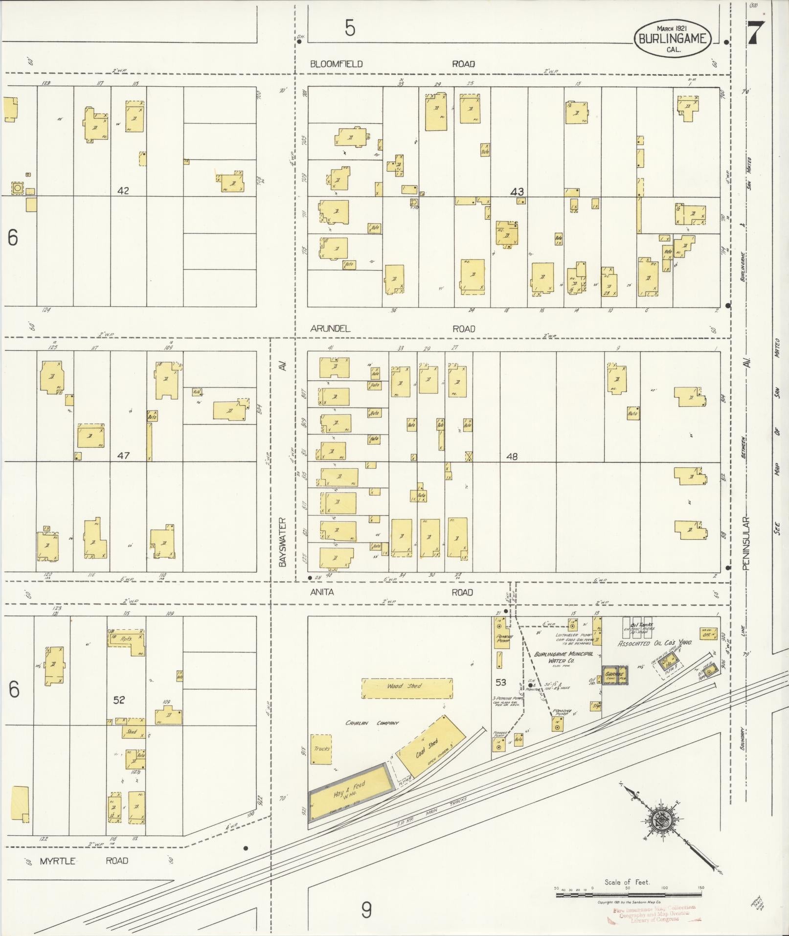 Sanborn Fire Insurance Map from Burlingame, San Mateo County, California (1921), Sheet #0007 - Complete Map Set gallery image, historic Sanborn map, vintage wall art, California California