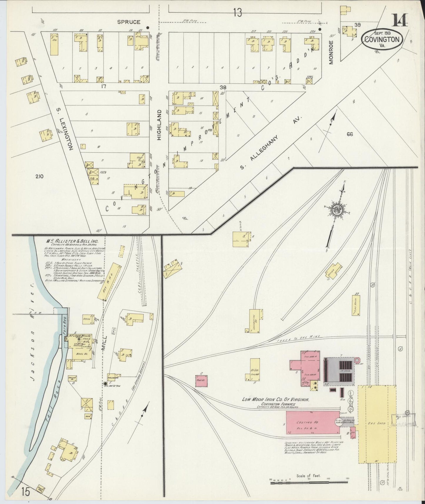 Sanborn Fire Insurance Map from Covington, Independent Cities, Virginia (1913), Sheet #0014 - Complete Map Set gallery image, historic Sanborn map, vintage wall art, Virginia Virginia