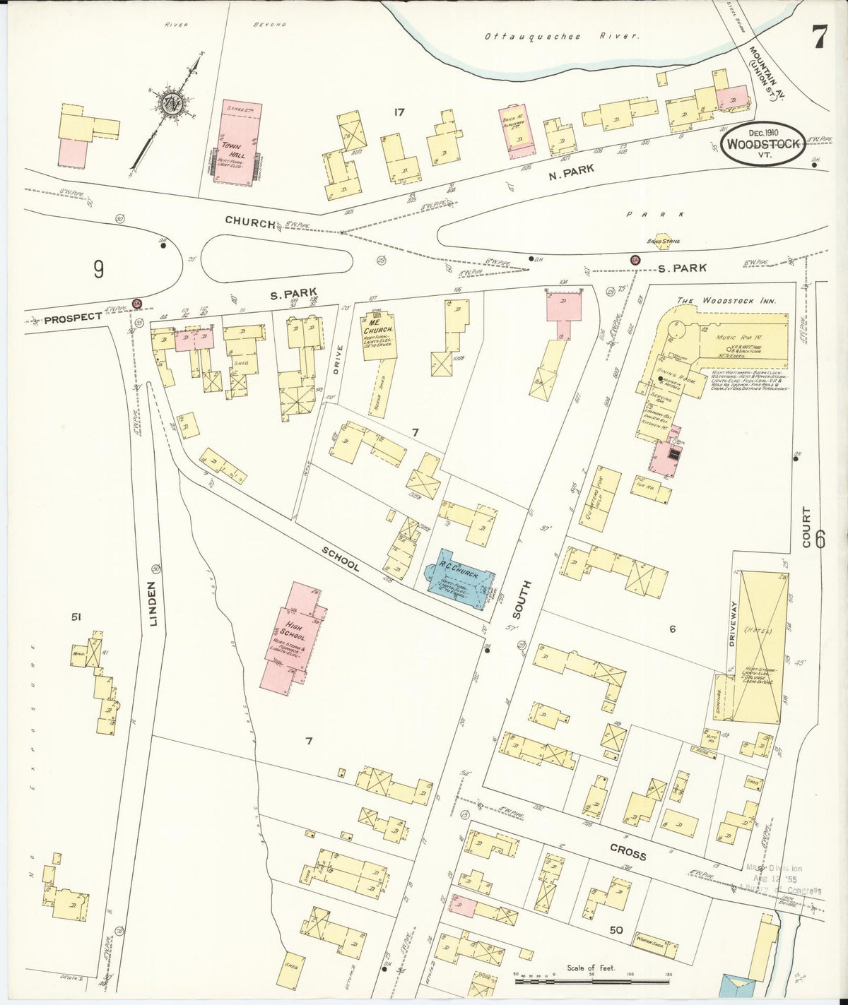 Sanborn Fire Insurance Map from Woodstock, Windsor County, Vermont (1910), Sheet #0007 - Complete Map Set gallery image, historic Sanborn map, vintage wall art, Vermont Vermont