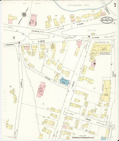 Sanborn Fire Insurance Map from Woodstock, Windsor County, Vermont (1910), Sheet #0007 - Complete Map Set gallery image, historic Sanborn map, vintage wall art, Vermont Vermont