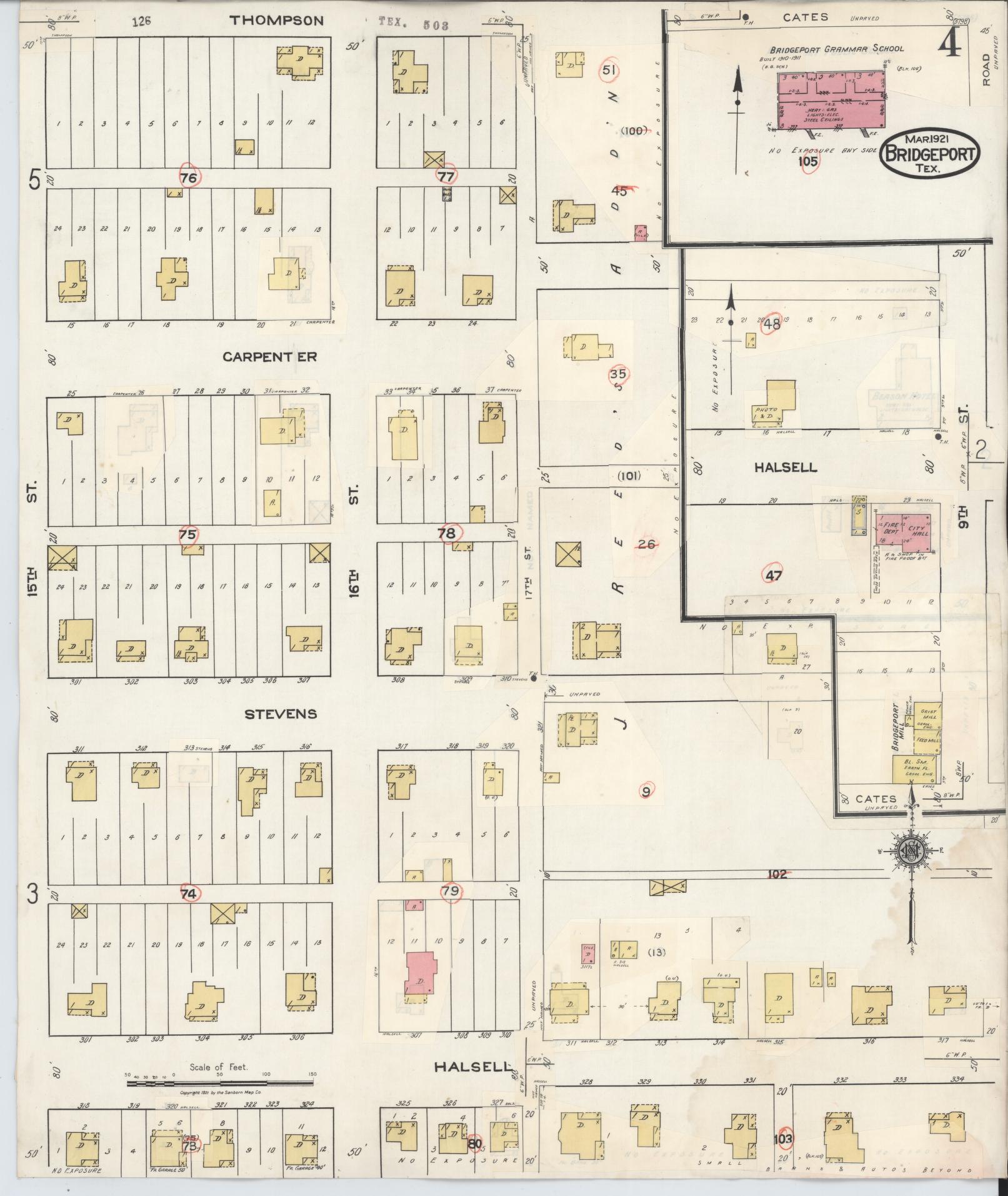 Sanborn Fire Insurance Map from Bridgeport, Wise County, Texas (1944), Sheet #0004 - Historic Sanborn Fire Insurance Map Print, vintage old map wall art, antique decor, genealogy gift, Texas Texas map
