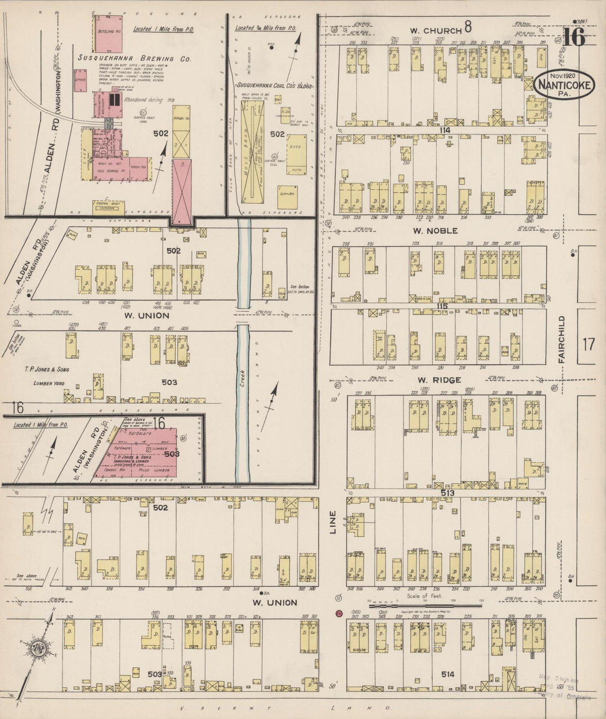 Sanborn Fire Insurance Map from Nanticoke, Luzerne County, Pennsylvania (1920), Sheet #0016 - Complete Map Set gallery image, historic Sanborn map, vintage wall art, Pennsylvania Pennsylvania
