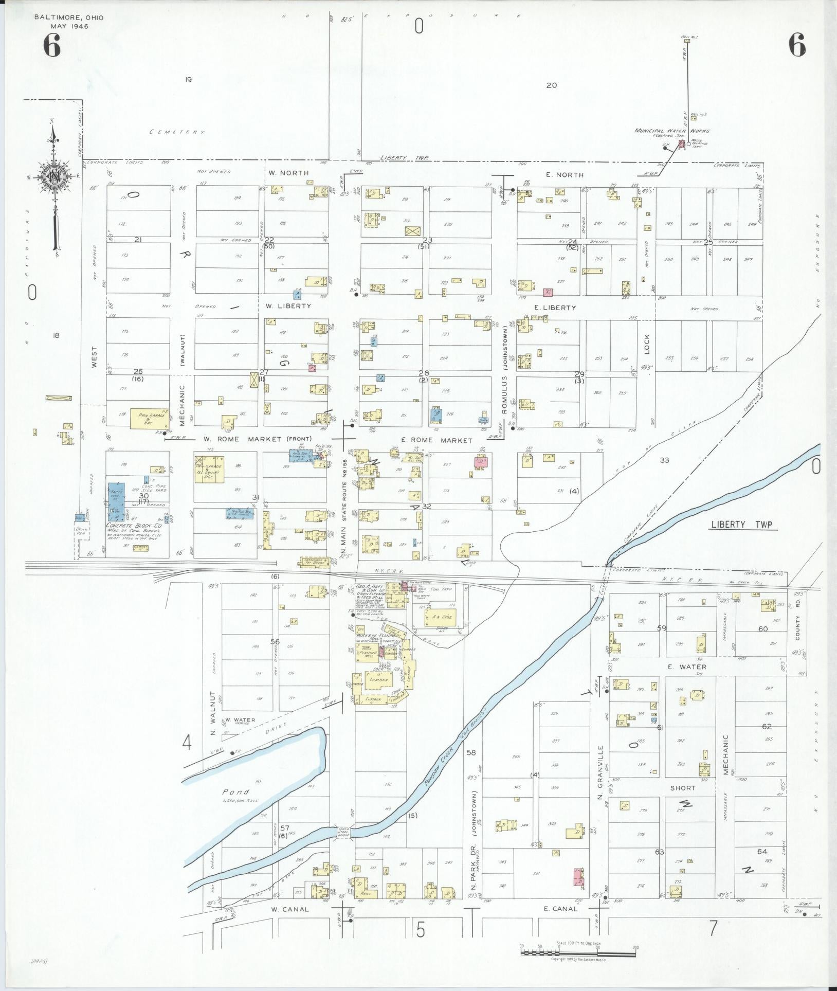 Sanborn Fire Insurance Map from Baltimore, Fairfield County, Ohio (1946), Sheet #0006 - Historic Sanborn Fire Insurance Map Print, vintage old map wall art, antique decor, genealogy gift, Ohio Ohio map