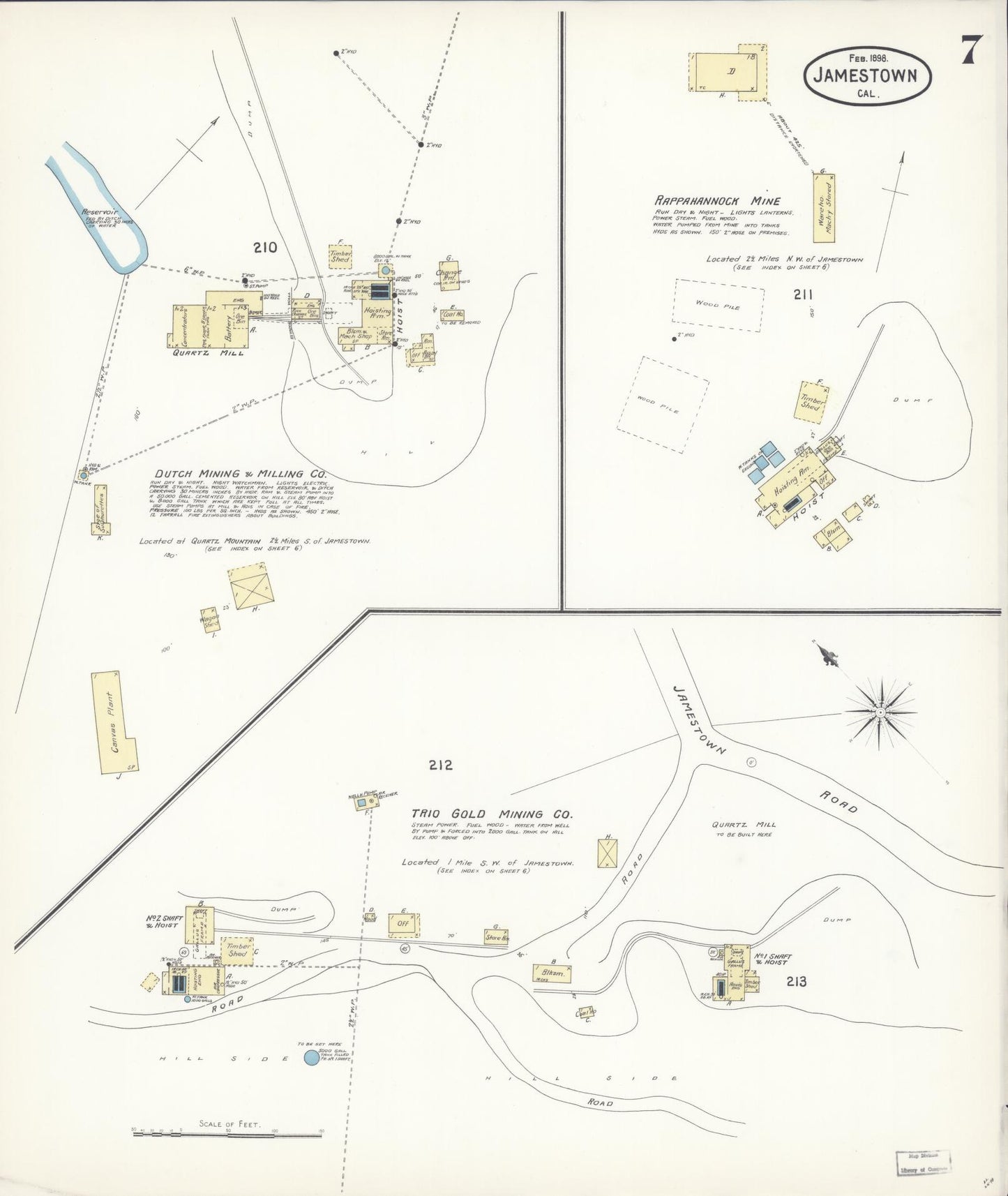 Sanborn Fire Insurance Map from Jamestown, Tuolumne County, California (1898), Sheet #0007 - Historic Sanborn Fire Insurance Map Print, vintage old map wall art, antique decor, genealogy gift, California California map
