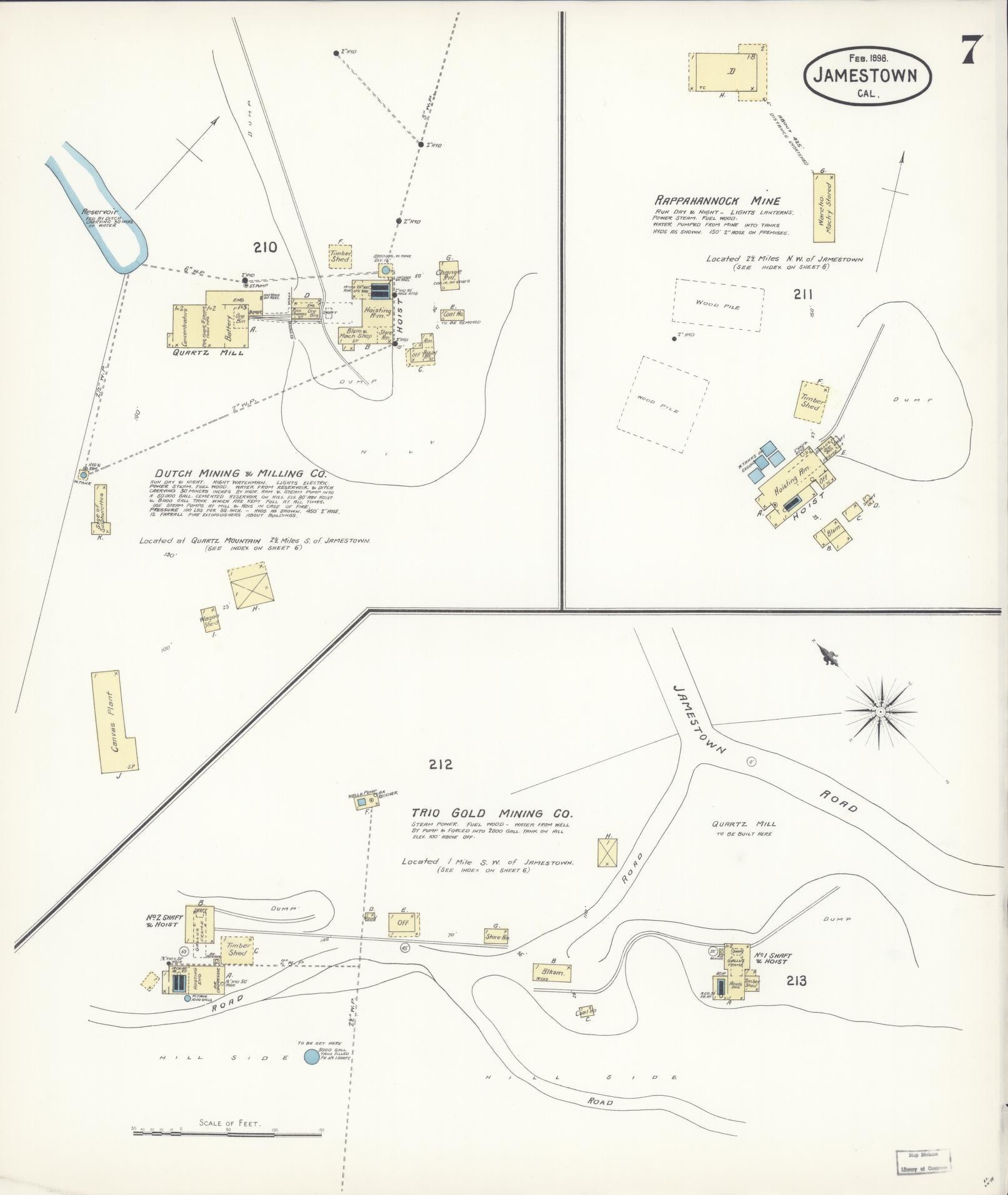 Sanborn Fire Insurance Map from Jamestown, Tuolumne County, California (1898), Sheet #0007 - Historic Sanborn Fire Insurance Map Print, vintage old map wall art, antique decor, genealogy gift, California California map