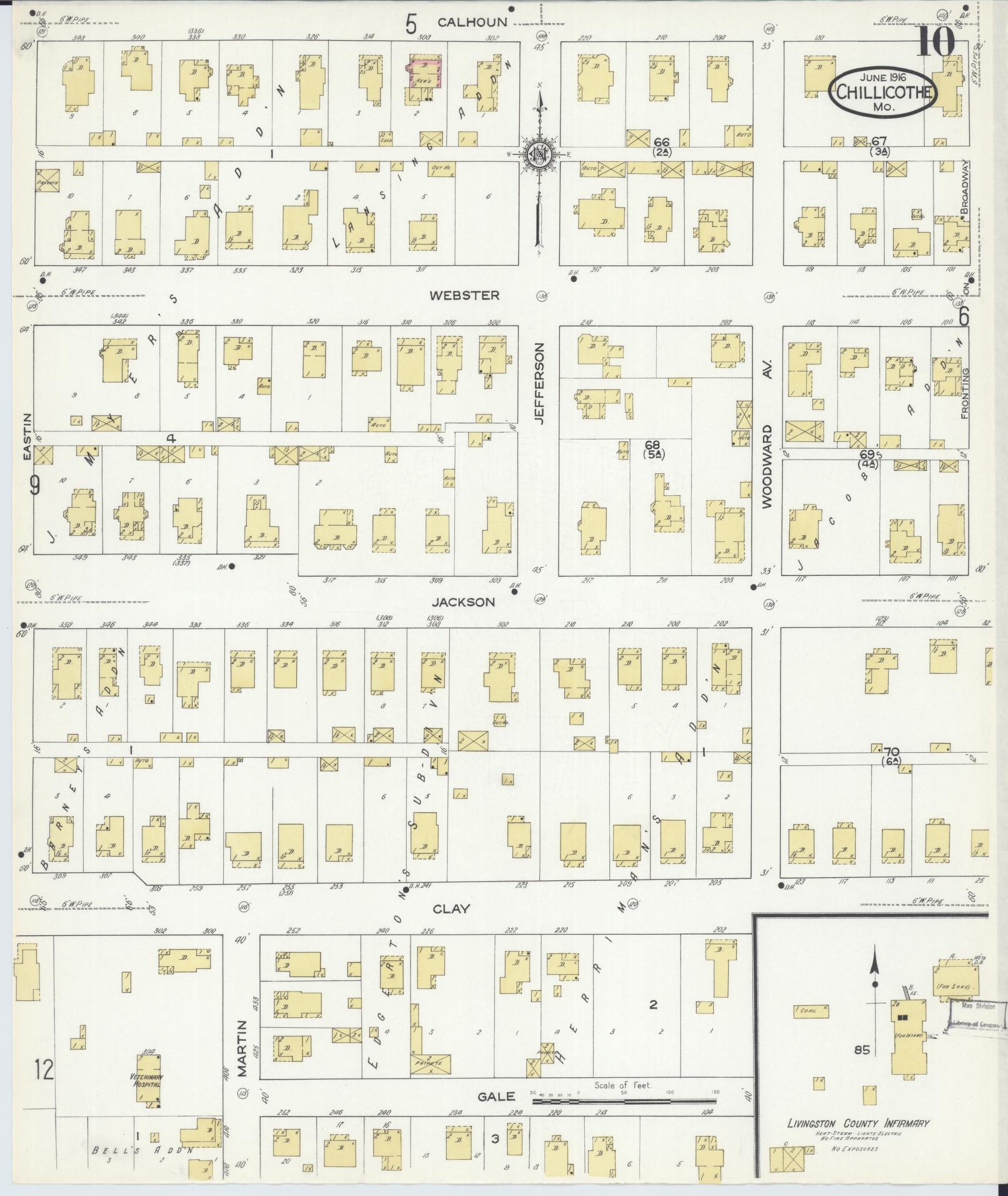 Sanborn Fire Insurance Map from Chillicothe, Livingston County, Missouri (1916), Sheet #0010 - Complete Map Set gallery image, historic Sanborn map, vintage wall art, Missouri Missouri