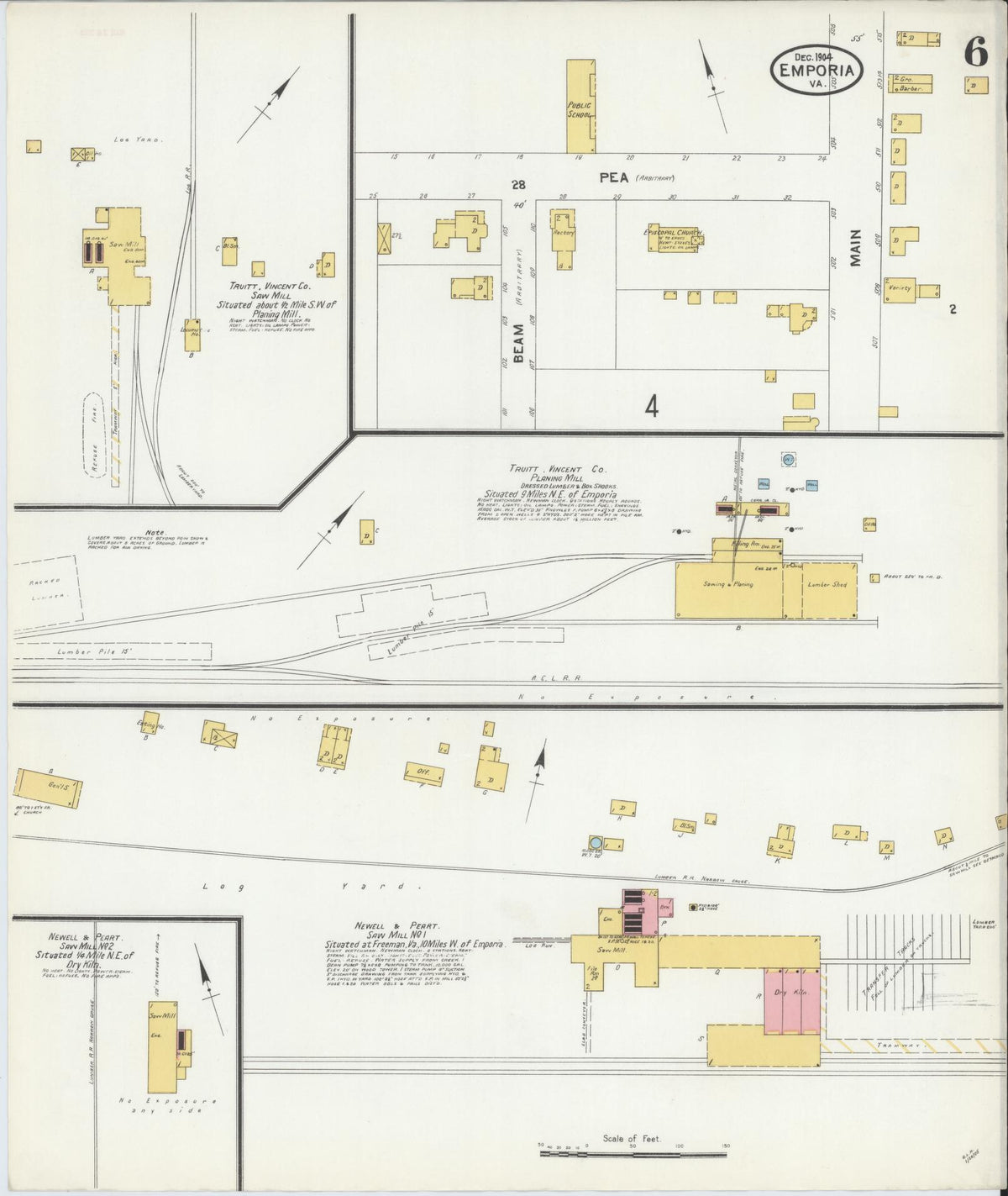 Sanborn Fire Insurance Map from Emporia, Independent Cities, Virginia (1904), Sheet #0006 - Historic Sanborn Fire Insurance Map Print, vintage old map wall art, antique decor, genealogy gift, Virginia Virginia map